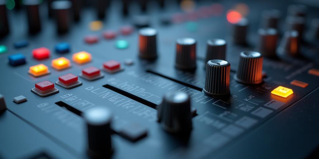 Close up of mixing console knobs