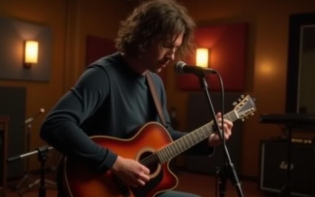 Musician recording in a professional studio