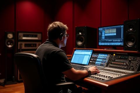 Mastering engineer working on audio